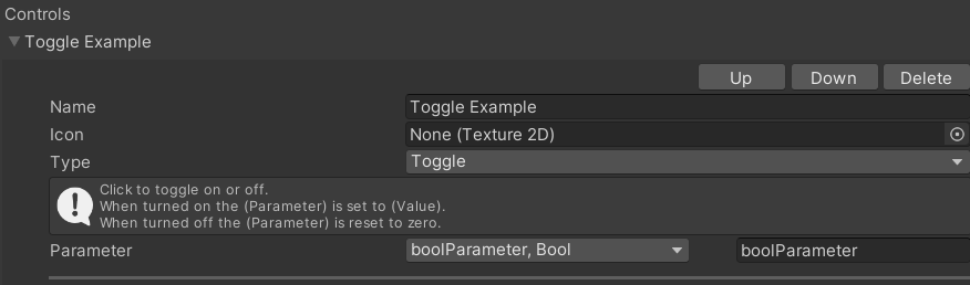 An example toggle changing the boolParameter parameter.