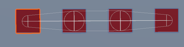The effect of the collision radius field. You can see that the size at the ends is half (0.5) as big as the size in the middle.